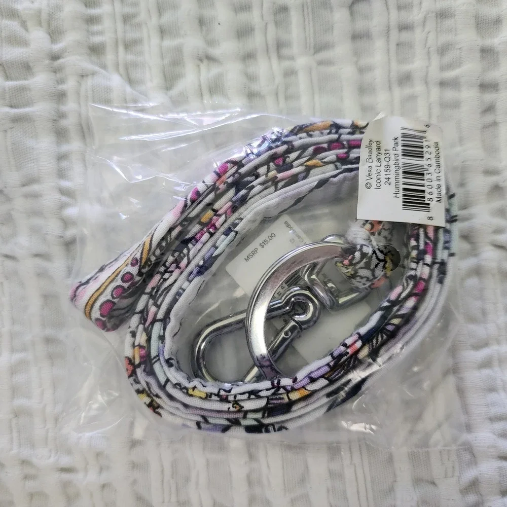 Vera Bradley Iconic Lanyard Hummingbird Park Floral Cotton Key Holder 24159-Q31